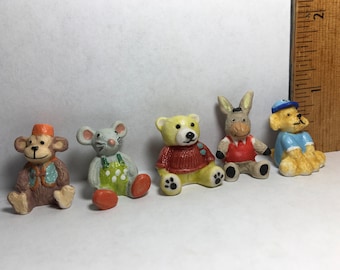 Tiny Stuffed Animals Monkey Mouse Bear Donkey Dog Nursery Baby Gift Animal - French Feve Feves Figurines Porcelain Dollhouse Miniature D98