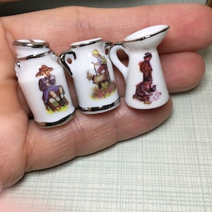 Old Fashioned Milk Cans - Dairy Farming Children Milking Can Cow Bucket Pitcher - French Feve Feves Porcelain Dollhouse Miniatures QQ85