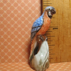 Vibrant Colors Blue PARROT Tropical Bird MACAW Miniature - French Feve Feves Porcelain Figurine Dollhouse Miniatures R40