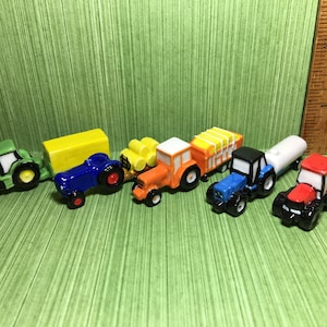 Tiny TRACTORS Farm Trailers Trucks Car Cars Vehicle Tractor - French Feve Feves Porcelain Figurines Dollhouse Miniatures  UU41