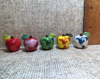 GLOBE APPLES Colorful World Map Apple Tiny Porcelain - French Feve Feves Dollhouse Miniature W22