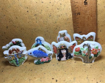 MAGICAL GARDEN Pond Owl Fish Hummingbird Dragon Fly Fairy Butterfly- French Feve Flat Feves Figurines Dollhouse Miniature FF42