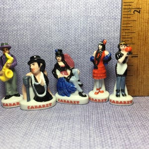 CABARET Burlesque Performers Dancers Pin ups Pinup Glamour Girls - French Feve Feves Porcelain Tiny Figurine Miniatures TT40