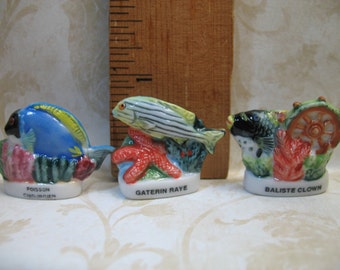 TROPICAL FISH Clown Reef Fish  3 pcs Vintage  Feve Feves Porcelain Figurines King Cake Baby Dollhouse Miniature mini figures A4