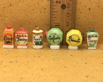Tiny Country KITCHEN CANISTER Vintage Flour Sugar Cocoa Bisquits Vanilla Candy Coffee - French Feve Feves Figurine Miniature TT24