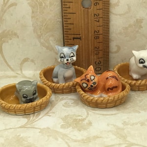 BASKET CATS - Cat Kitten Kitty Kitties in a woven basket 2 pcs Pick you favorite  French Porcelain Feve Feves Mini Figurine Miniature U96