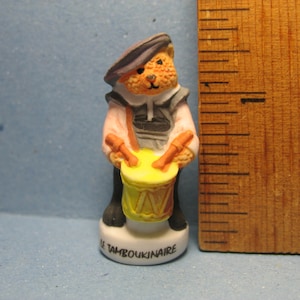 Tiny TEDDY BEAR The Drummer Musician - Hand painted - French Feve Feves Porcelain Figurines  Dollhouse Miniature FF20