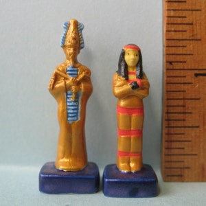 GOLDEN GODS Egyptian Pharoah&#39;s Treasures Godess, God & Sarcophagus Egypt Art Artifacts - French Feve Feves Dollhouse Miniatures H11