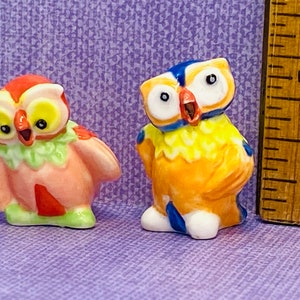 Bright OWL Pair Woodland Forest Owls Hoot  - French Feve Feves Porcelain Figurines Dollhouse Miniatures Figures P66