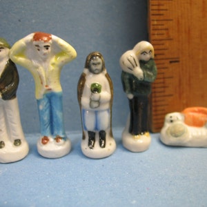 Villagers or Townspeople Nativity figures Vintage  -  French Feve Feves Porcelain Figurines King Cake A99