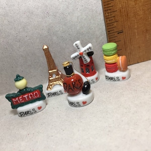 SOUVENIRS of PARIS Parisian France Icons; Eiffel Tower Perfume Windmill Metro Sign Macarons- French Feve Feves Dollhouse Miniatures NN1