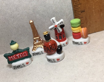 SOUVENIRS of PARIS Parisian France Icons; Eiffel Tower Perfume Windmill Metro Sign Macarons- French Feve Feves Dollhouse Miniatures NN1