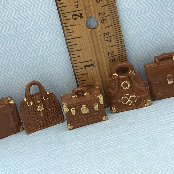 Tiny Leather Look PURSES Tote Purse Handbags Backpack Pocketbook Totes- French Feve Feves Porcelain Dollhouse Miniatures Accessories YY7