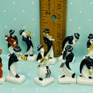 JAZZ BAND Musicians Music Instruments Performers Musical   - French Feve Feves Figurine Dollhouse Miniatures  S104