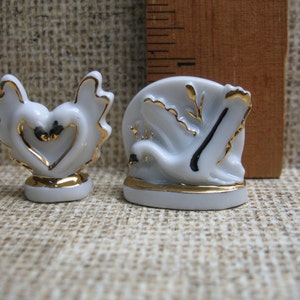 SWAN pair Mate for Life Love Swans Family Hand Painted Porcelain  - French Feve Feves Figurines Miniatures Z40