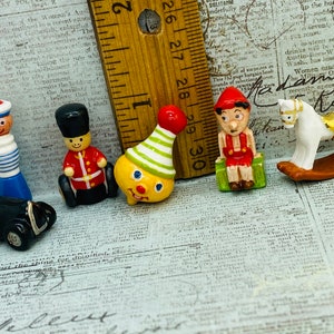 Tiny Wooden RETRO TOYS Car Soldier Spinning Top Rocking Horse Sailor Nursery Playroom - Porcelain French Feve Feves Dollhouse Miniatures K1