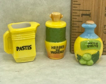 Provencal Treasures Pastis Pitcher Olive Oil Jar Herbs de Provence Crock Food Gourmet Spices - French Feve Feves Dollhouse Miniature H230