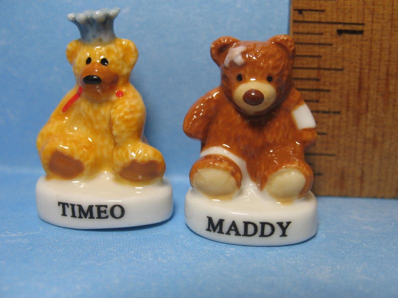 TEDDY BEARS Set of 10 Miniature Figurines FRENCH Porcelain FEVES Mini Figures