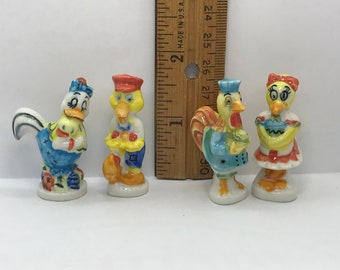 Rooster Chicken Duck Ducks Sweet Animals Easter Farm Barnyard Chick Goose French Feve Feves Porcelain Figurines Dollhouse Miniatures TT45