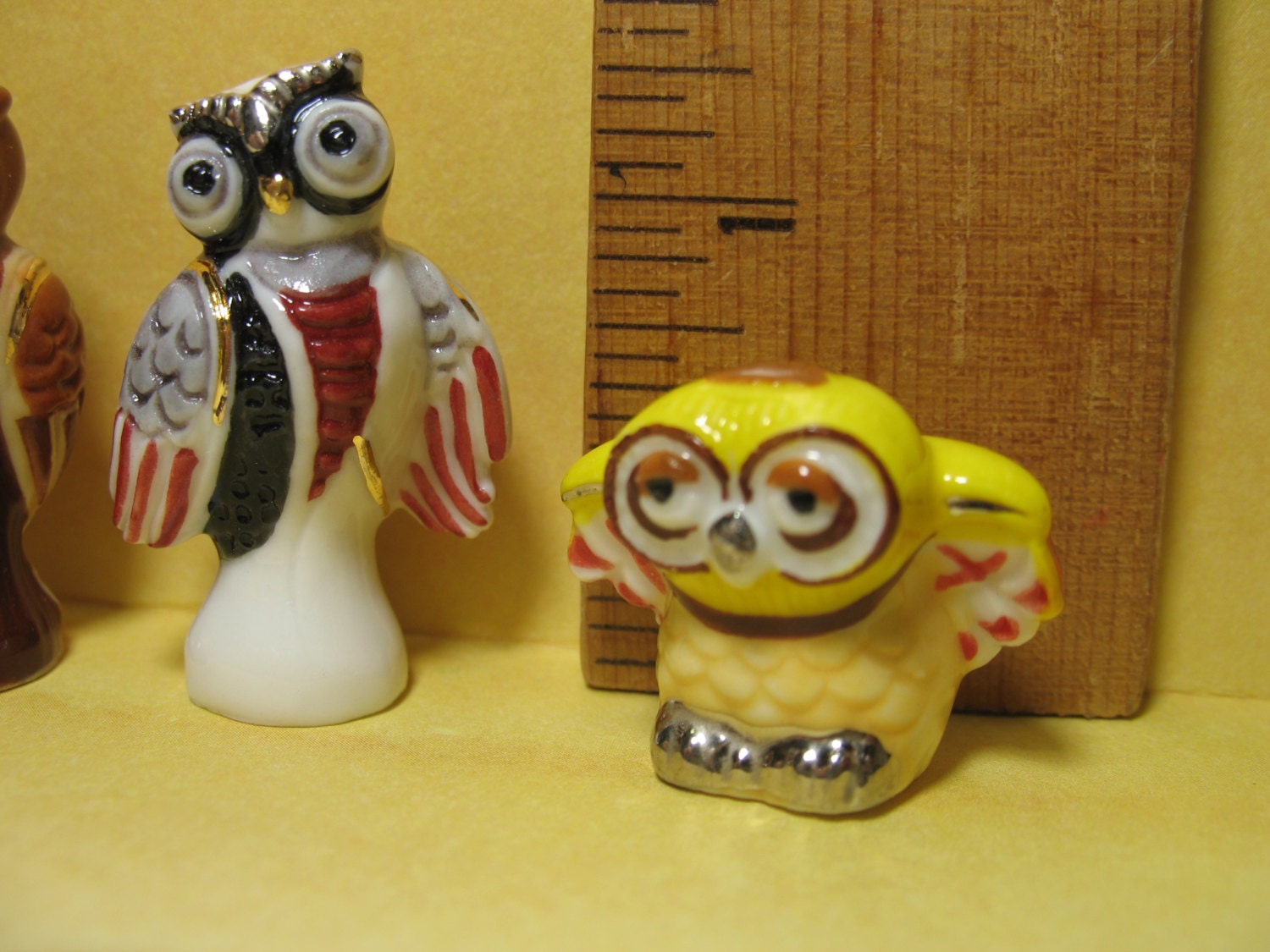 HEAVENLY OWLS Aqua Blue Owl Hand Painted French Feves Tiny Figurines Miniature 