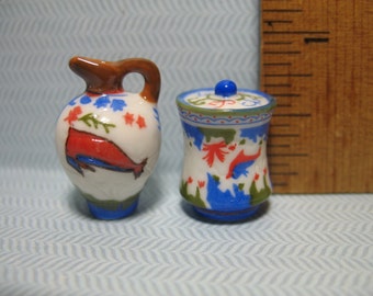 Ancient ROMAN PITCHER & CROCK Greek Classical Art Artifact Jug Canister Jar Pottery   -  French Feve Feves Mini Dollhouse Miniature Bb5