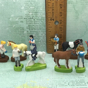 HORSE & RIDERS Horses Ponies Colt Stallion English Riding Equestrian Center French Feve Feves Porcelain Figurines  Dollhouse Miniature O86