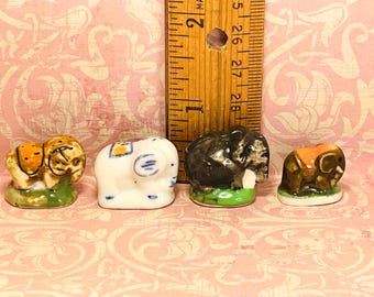 Tiny Vintage Elephant Elephants Circus Zoo animals Hand painted Figures porcelain French Feve Feves Figurines Dollhouse Miniatures FF32