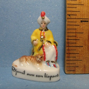 Indian Djamil Prince with Leopard - Prince of India Collection  - French Feve Feves Porcelain Dollhouse Miniatures EE60