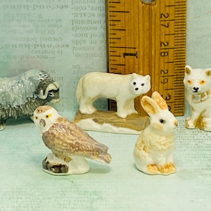 Polar Animals Penguins Polar Bear Winter Owl Snow Goose Swan North Pole Arctic White - French Feve Feves Porcelain Dollhouse Miniatures TT25