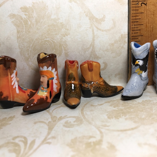 Tiny COWBOY BOOTS Boot Shoes Western Wear Apparel Gear- French Feve Feves Porcelain Figurines Dollhouse Miniatures U110