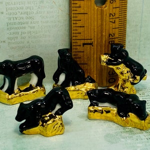 BLACK PANTHERS Cats Lions Jaguar Panther Zoo Animal Retro MCM Statues Hand Painted Porcelain  - French Feve Feves Dollhouse Miniature HH120
