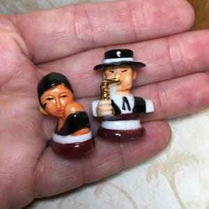 ROARING TWENTIES Flapper Couple Fashionable Man Woman - French Feve Feves Figurines Doll House Miniatures N288