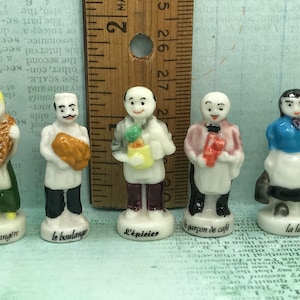 Vintage PEOPLE JOBS Uniforms Baker Grocer Waiter Milk Lady - French Feve Feves Figurines Dollhouse Miniatures P322