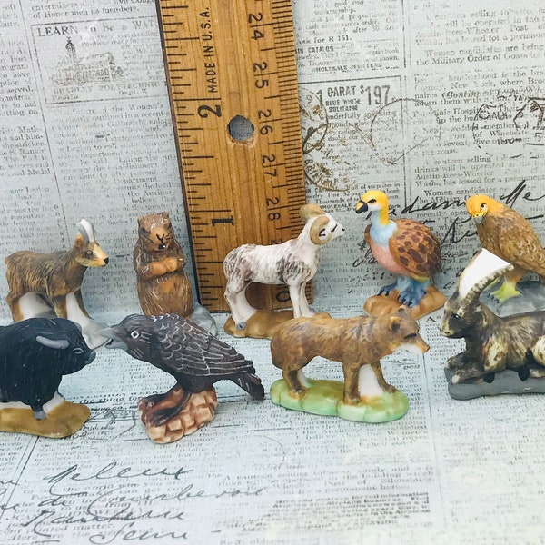 ANIMALS of the Steppes Northern Mountains Wolf Eagle Musk Ox Deer Marmot Tiny Figurines - French Feve Feves Dollhouse Miniatures Y170