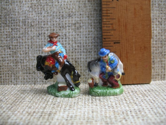 Cowboys Ranch Hands Bucking Bronco Rodeo Old WILD WEST Hand Painted Porcelain CLEARANCE French Feve Feves Figurines Miniatures Z34