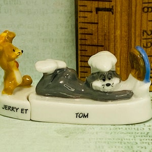 Tom & Jerry Warner Brothers Looney Tunes Cartoon Vintage Figures French Feve Feves Porcelanowe miniatury domków dla lalek Kot Mysz MM101