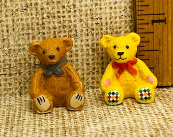 TEDDY BEAR Couple Pair Bears - French Feve Feves Figurines Porcelain Dollhouse Miniature Figures OO77
