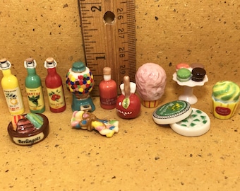 Childhood SWEETS Candy Soda Gumball Machine Cotton Macarons Mints Caramels Cupcake - French Feve Feves Porcelain Dollhouse Miniatures WW30