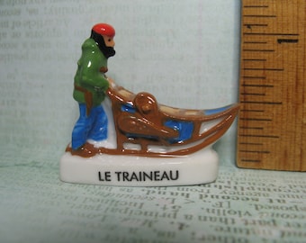 TRANSPORTATION thru the Ages DOG SLED Sleigh Alaska North Pole Eskimo - French Feve Feves Porcelain Figurines Dollhouse Miniature  Ff76