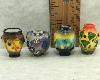 Emile GALLE Egyptian Papyrus Ginko Elephant Orchid Art Pottery Vase Vases  Museum - French Feve Feves Porcelain Dollhouse Miniatures YY100