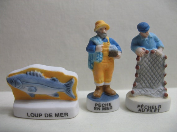 FISHERMAN Seafood Net Fishing Sea Ocean French Feve Feves Porcelain  Figurines King Cake Baby Dollhouse Miniatures Mini TT7 