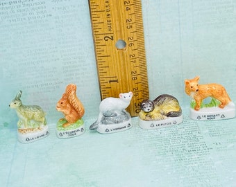 Animals of the Forest Woodland Rabbit Squirrel Ermine Polecat Red Fox  - French Feve Feves Porcelain Dollhouse Miniatures G313