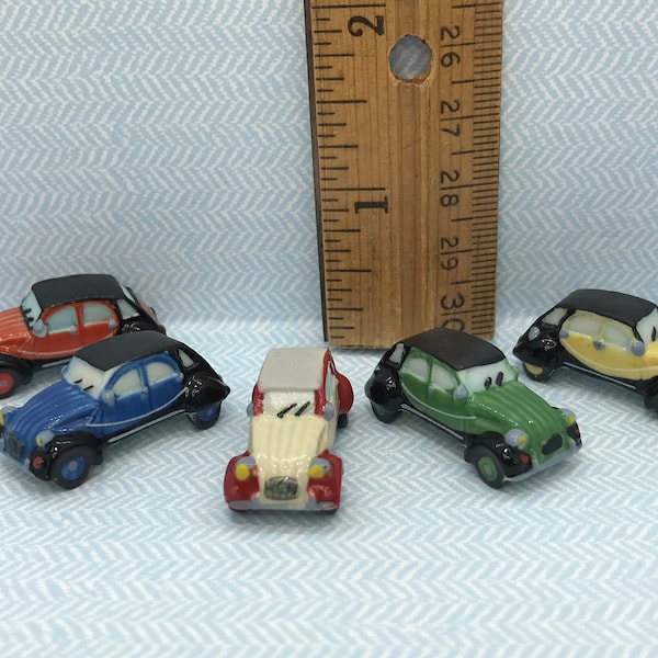 Tiny CITROEN 2CV Charleston CARS Miniature Car - Hand Painted French Feve Feves Porcelain Dollhouse Miniatures Autos R32