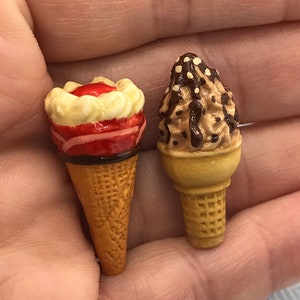 2 Fancy Ice Cream Cones Waffle Cone Sundaes Floats Parfaits Cafe Parlor Food French Feve Feves Porcelain Dollhouse Miniatures V112 image 2