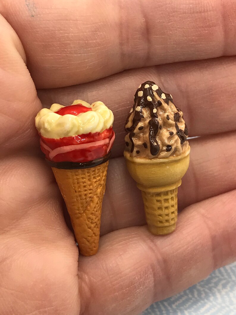 2 Fancy Ice Cream Cones Waffle Cone Sundaes Floats Parfaits Cafe Parlor Food French Feve Feves Porcelain Dollhouse Miniatures V112 image 2