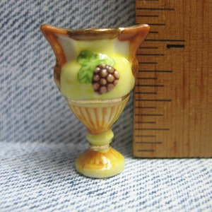 CLEARANCE Miniature Classical VASE with GRAPES Pottery Planter Vintage French Feve Feves Porcelain Figurine Dollhouse Miniatures Figures B2