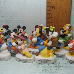 A Year with MICKEY MOUSE  each Month Holiday  Easter Christmas Disney -  French Feve Feves Porcelain Figurines Dollhouse Miniature G08