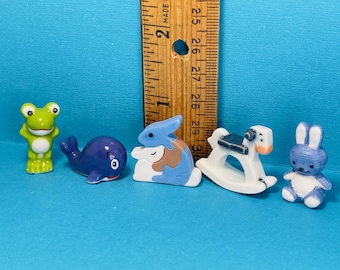 RETRO Playroom TOYS Bunny Puzzle Rocking Horse Frog Whale Tub Tiny Toy Nursery Playroom Porcelain French Feves Dollhouse Miniatures S1