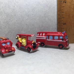 Tiny FIRE TRUCKS Pumper Ladder Engine Tanker Trucks Car Cars Vehicle  - French Feve Feves Porcelain Figurines Dollhouse Miniatures  EE11