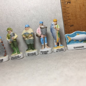 FISHING Fishermen FISHERMAN    - French Feve Feves Hand Painted Porcelain Dollhouse Figurines Miniatures TT7